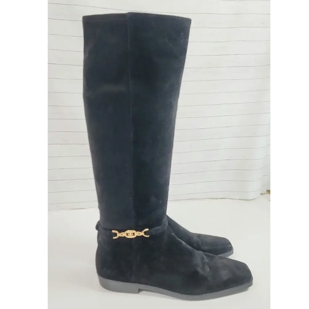 SAM EDELMAN CLIVE KNEE HIGH RIDING BOOTS IN BLACK SUEDE, SZ 10.5